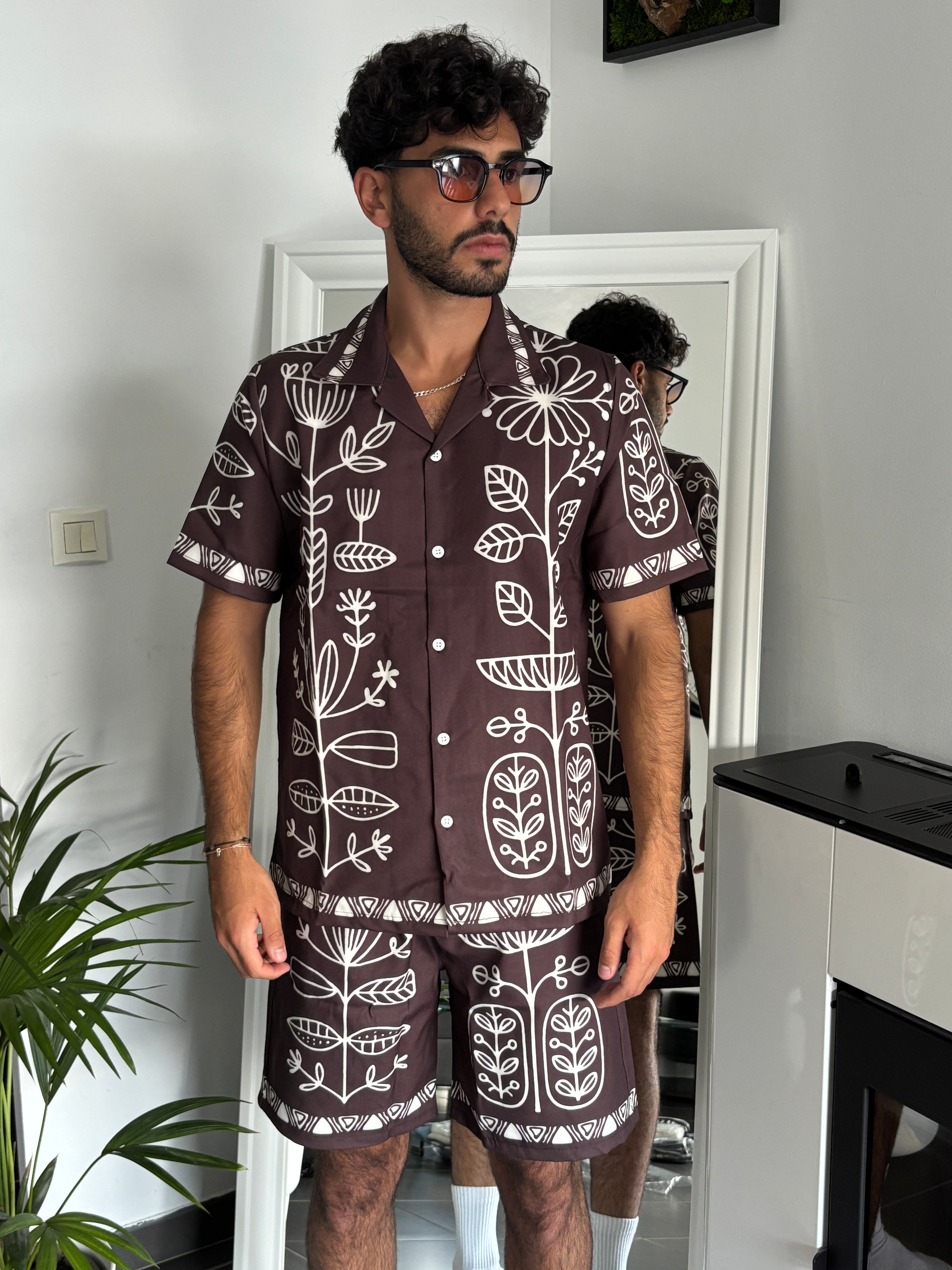 ENSEMBLE MOTIF - MARRON - BLANC