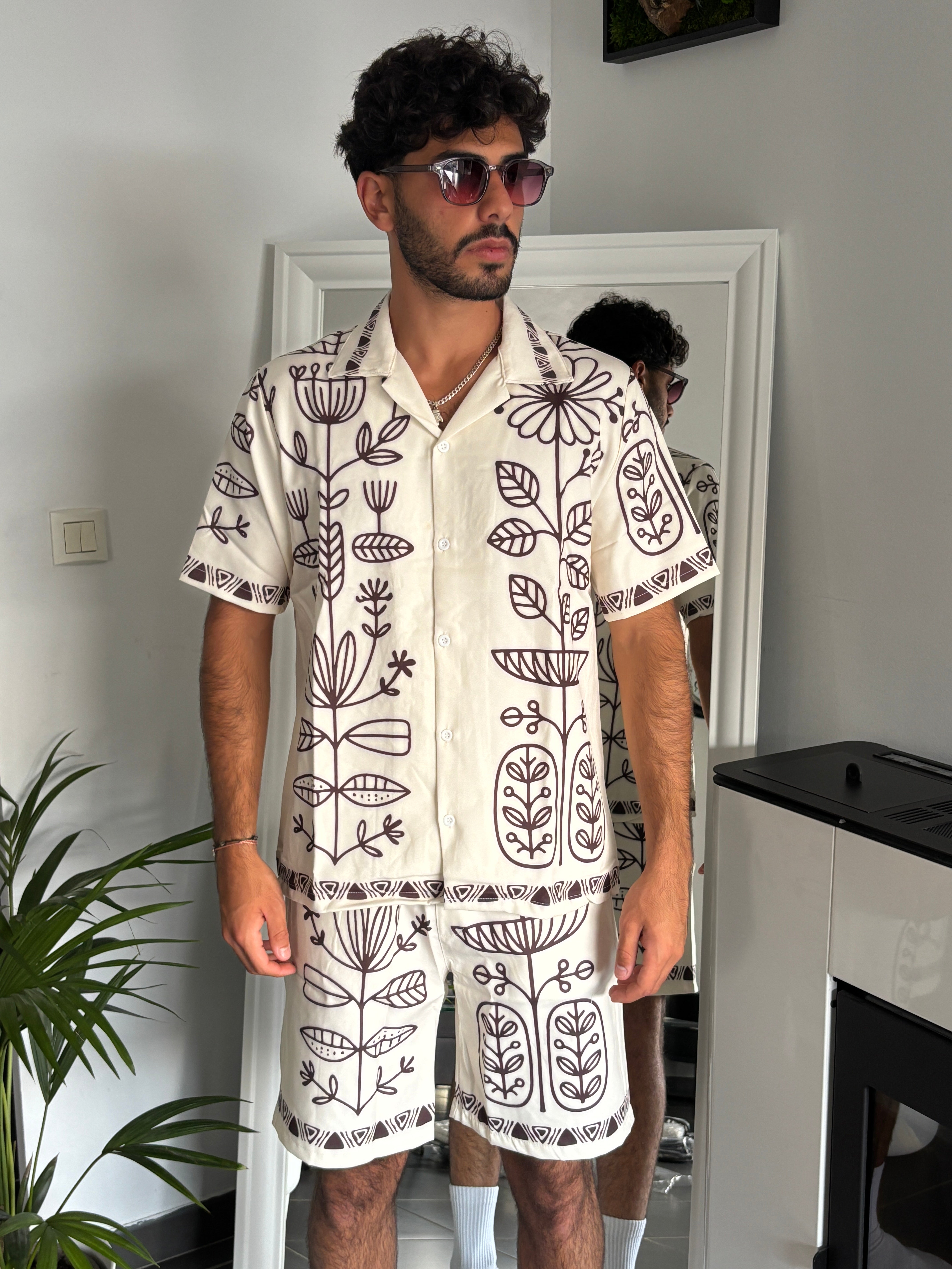 ENSEMBLE MOTIF - MARRON - BLANC