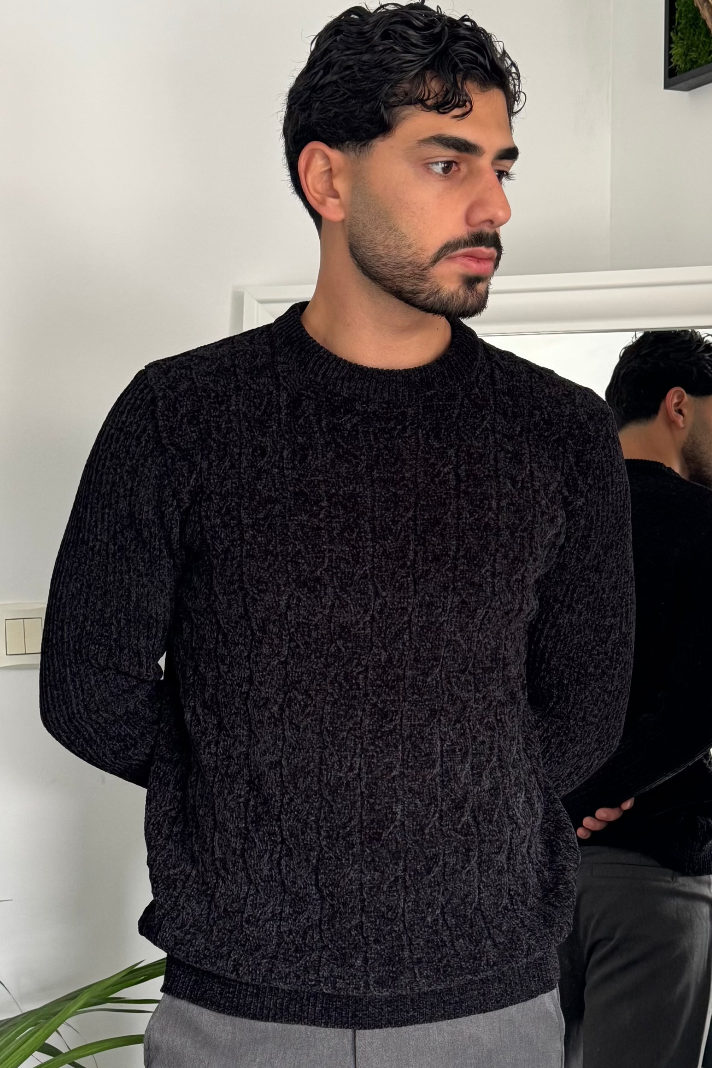 Pull col rond en maille côtelée