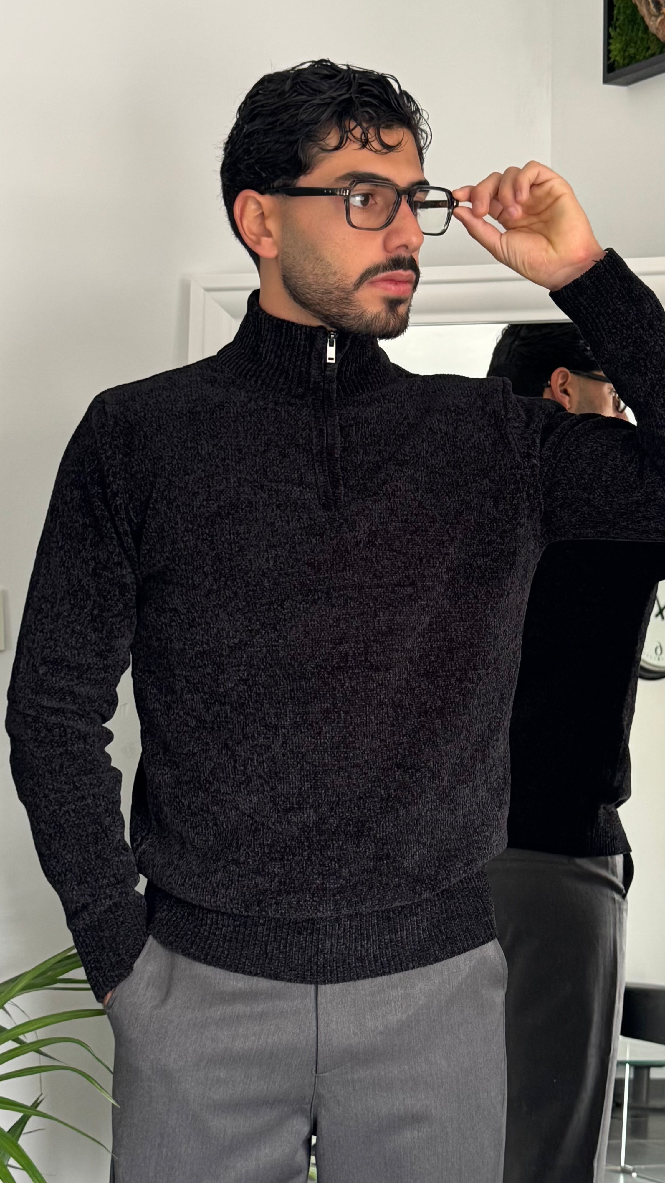 Pull Zippé Homme - Gris - Noir