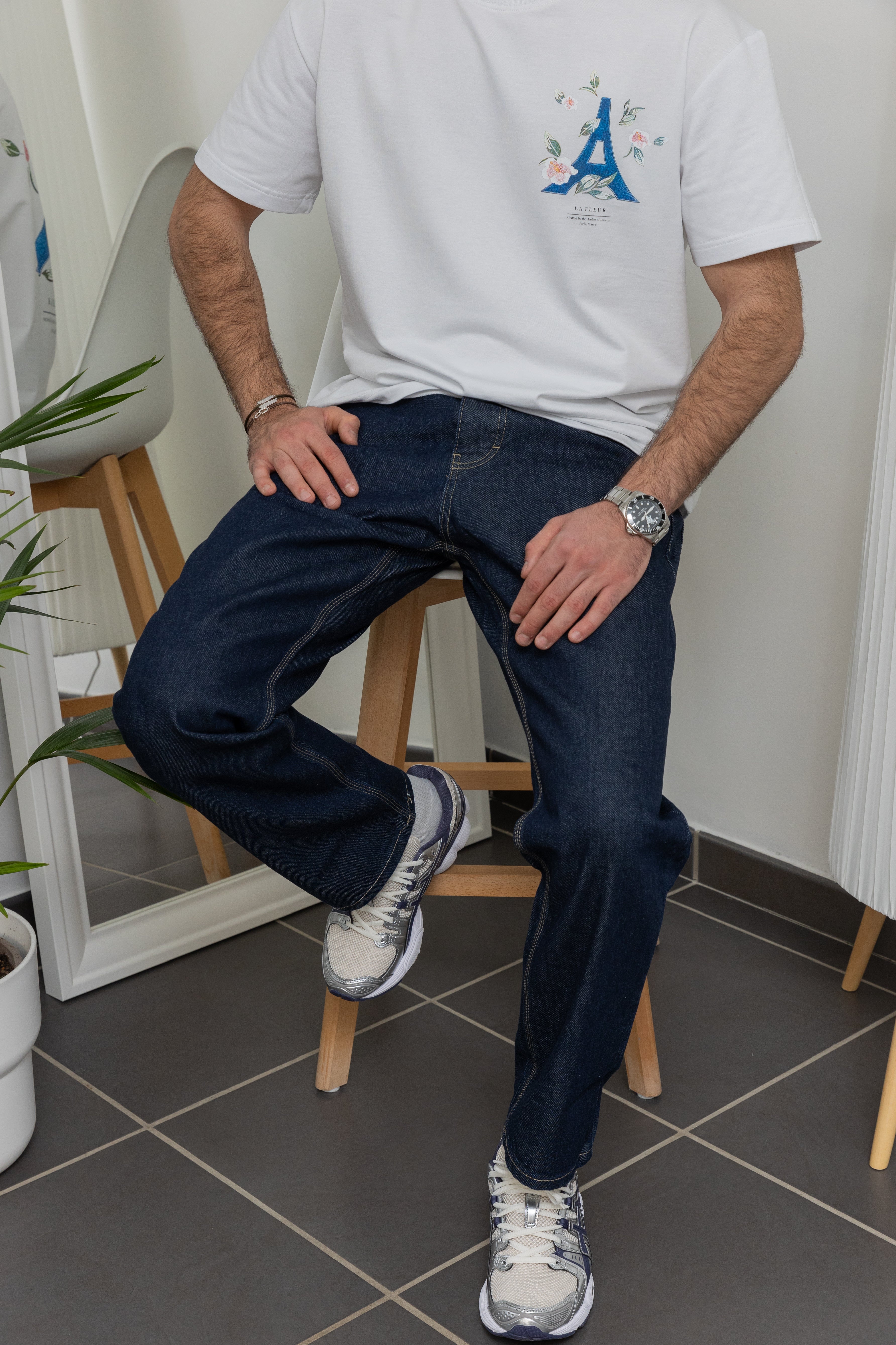 Jean coupe droite 100% coton - Bleu / Noir