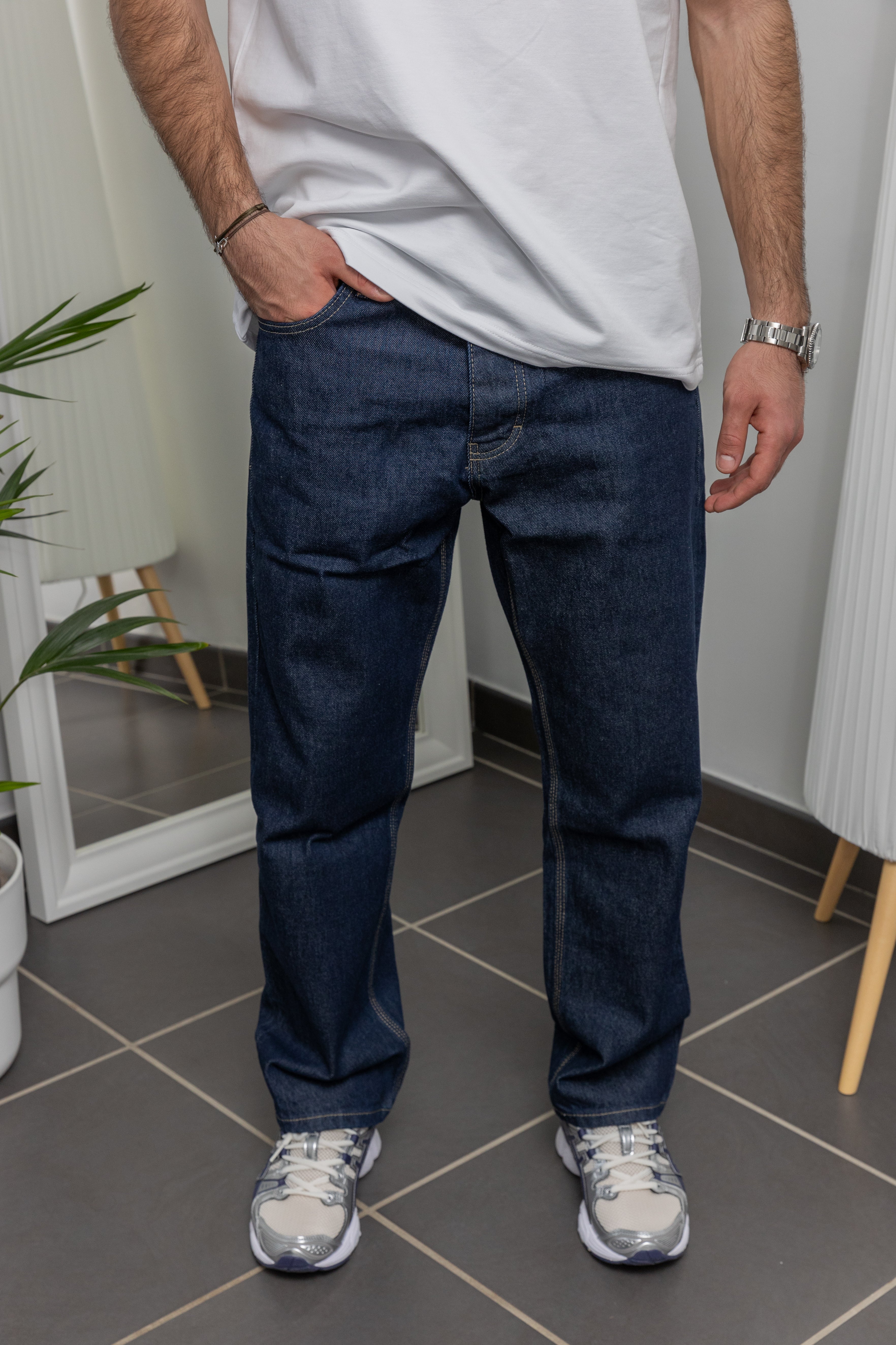 Jean coupe droite 100% coton - Bleu / Noir
