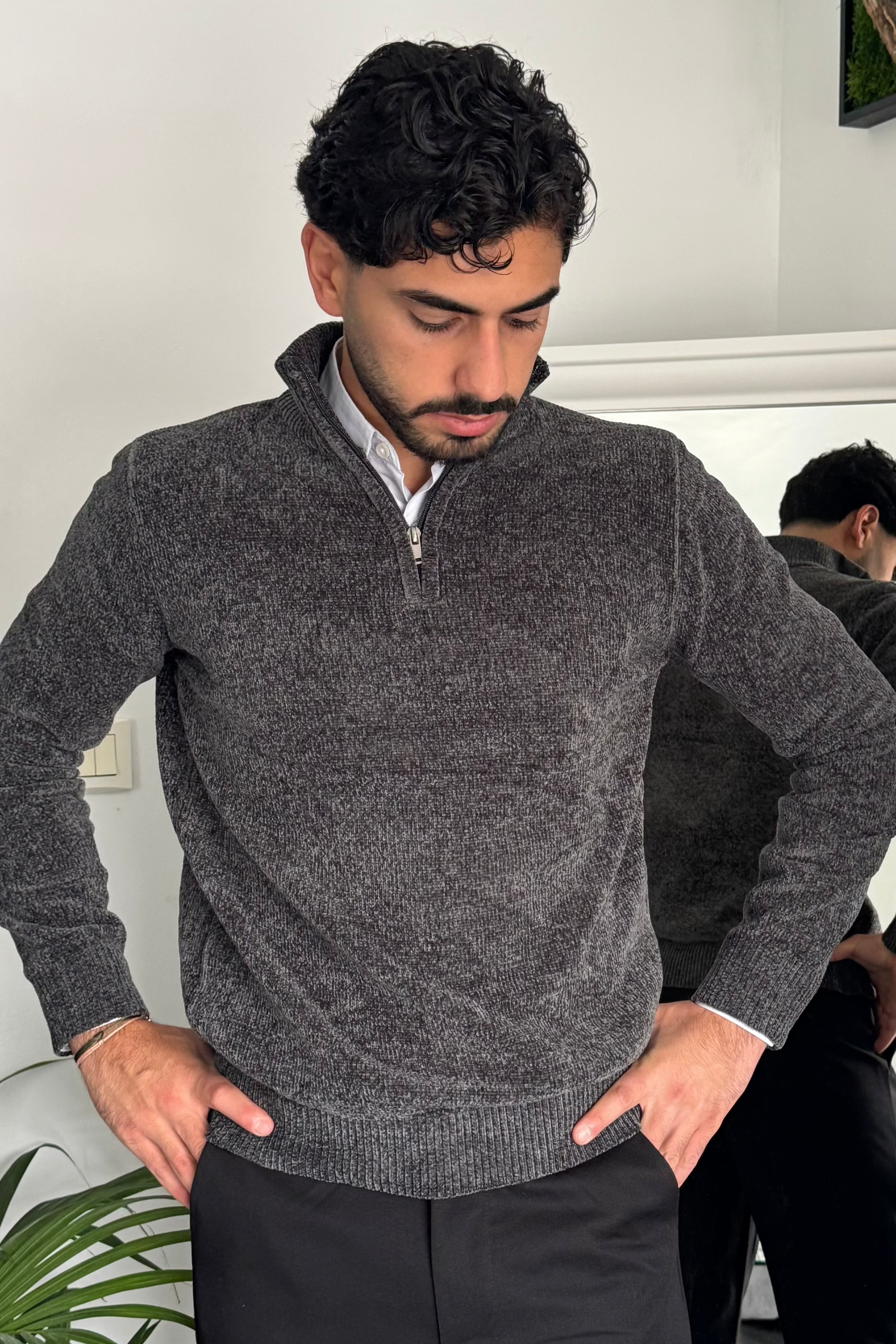 Pull Zippé - Gris - Noir