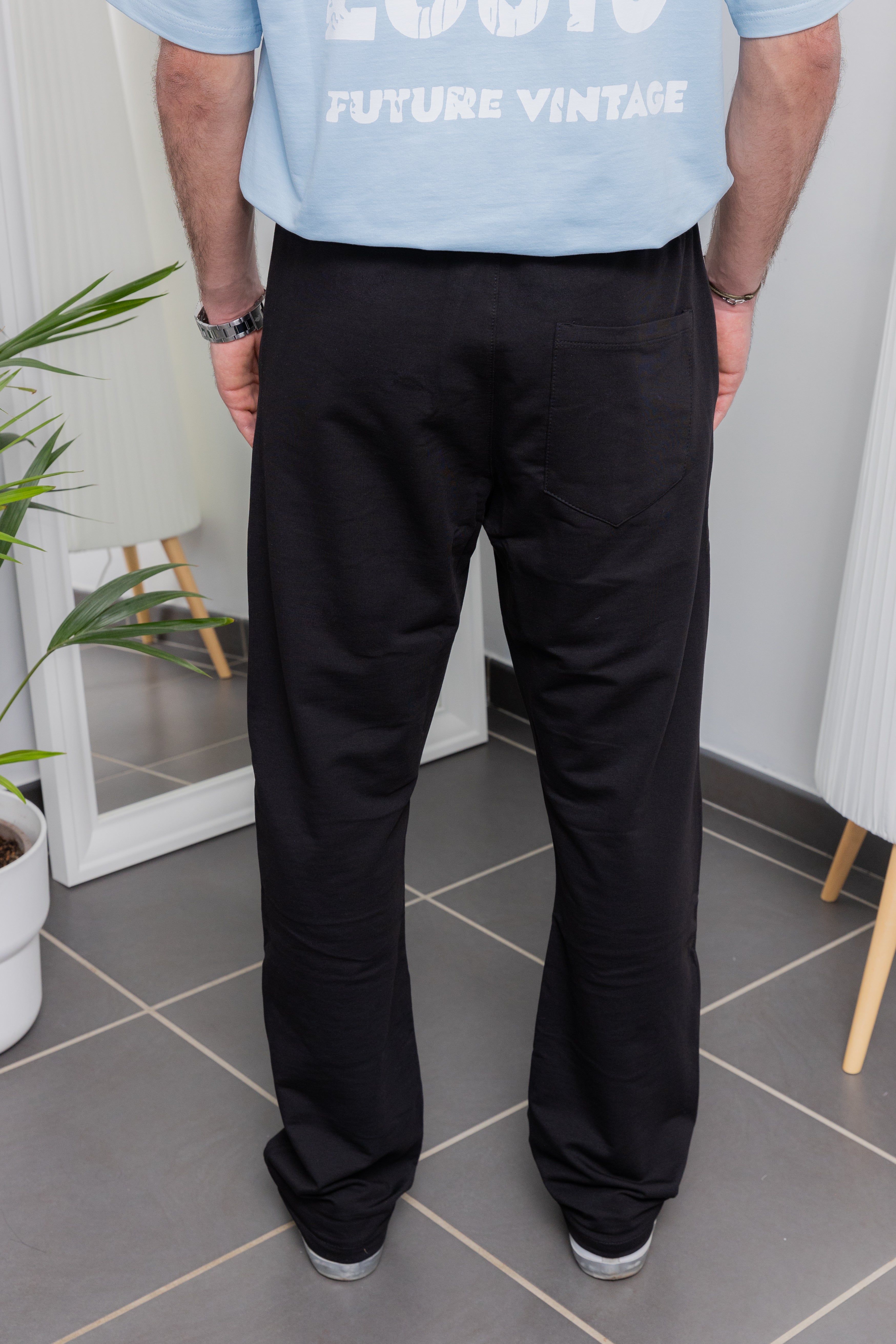 Pantalon coupe droite en coton - Gris / Noir