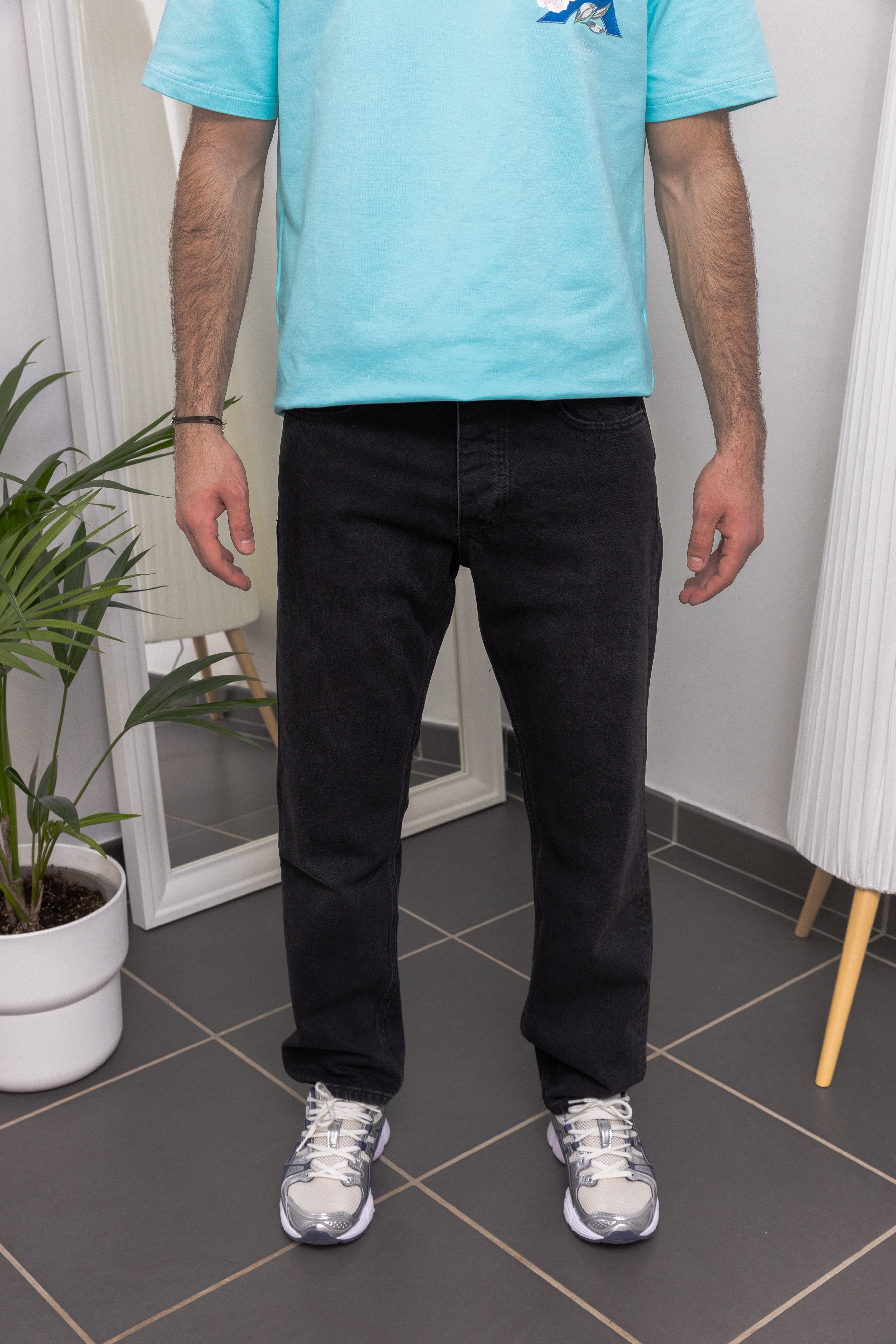 Jean coupe droite 100% coton - Bleu / Noir