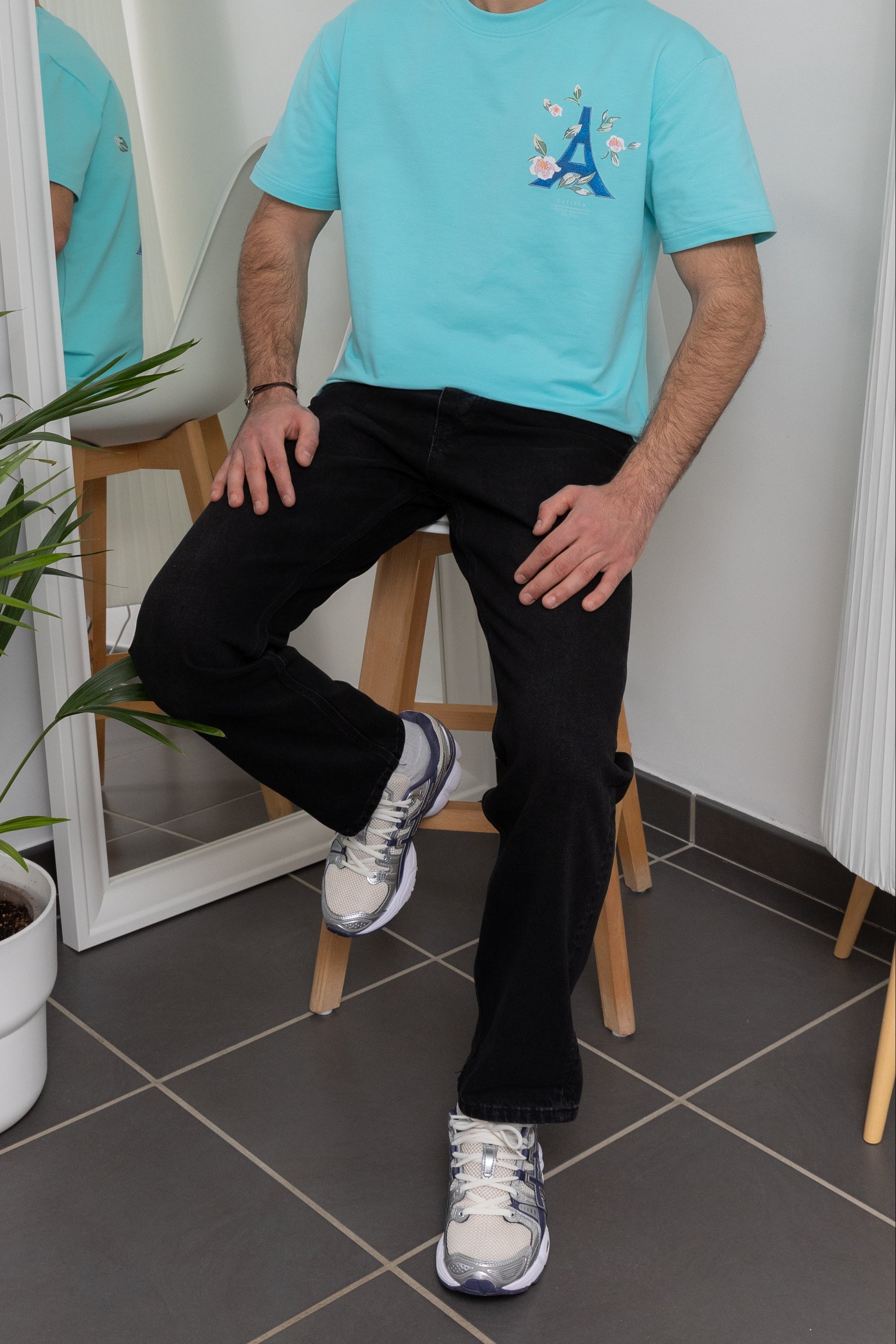 Jean coupe droite 100% coton - Bleu / Noir